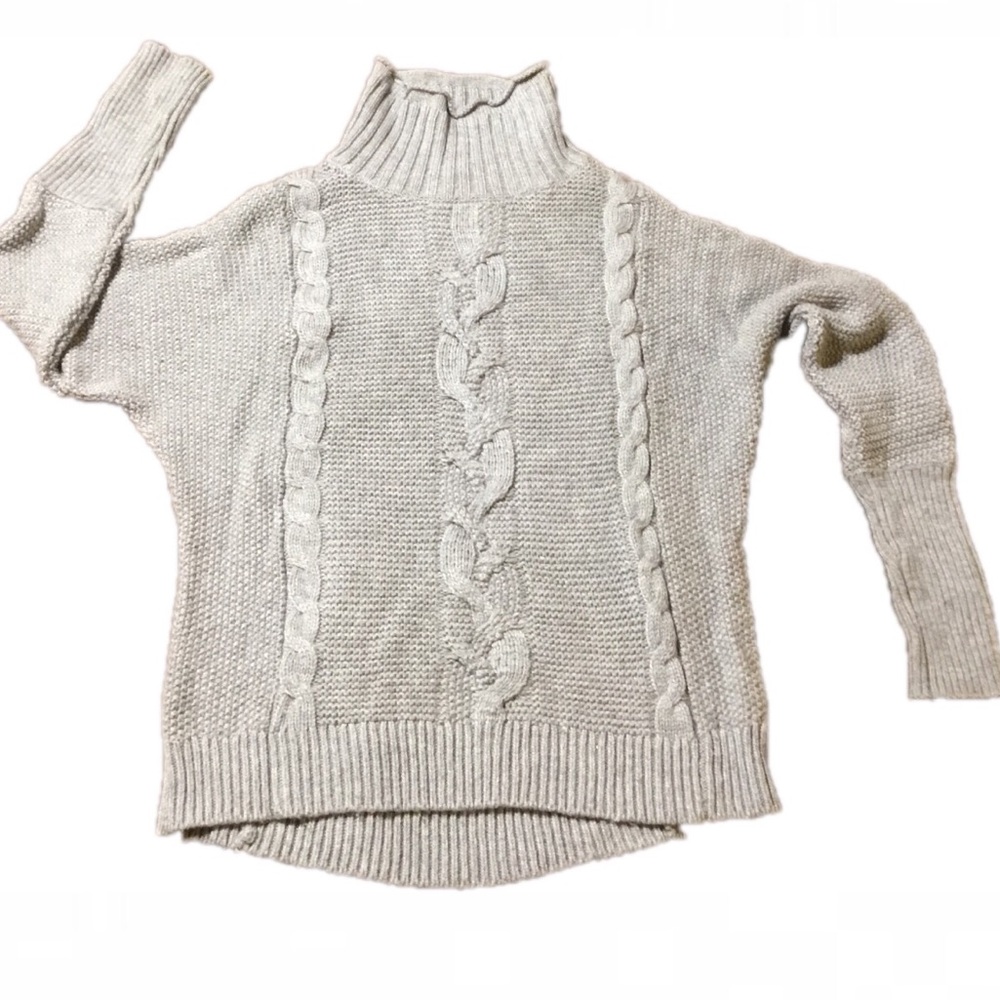 Gap sage grey cable turtleneck sweater EUC